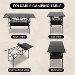 Portable camping table build features including aluminum frame and 225 lb capacity
