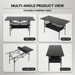 Portable camping table build features including aluminum frame and 225 lb capacity