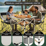 Portable camping table build features including aluminum frame and 225 lb capacity