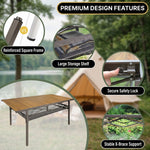 Portable camping table build features including aluminum frame and 225 lb capacity