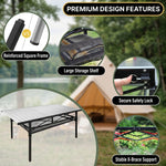 Portable camping table build features including aluminum frame and 225 lb capacity