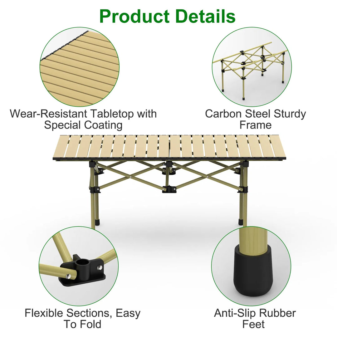 TrailMate Folding Carbon Steel Camping Table – Portable Roll-Up Picnic & BBQ Table with Carry Bag