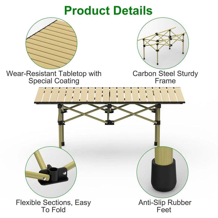 TrailMate Folding Carbon Steel Camping Table – Portable Roll-Up Picnic & BBQ Table with Carry Bag