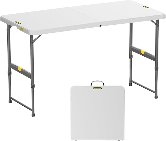 Foldable Table & Step Stool – Heavy-Duty, Portable, Adjustable Height, Indoor/Outdoor Use - 4ft Height adjustable Table Granite White