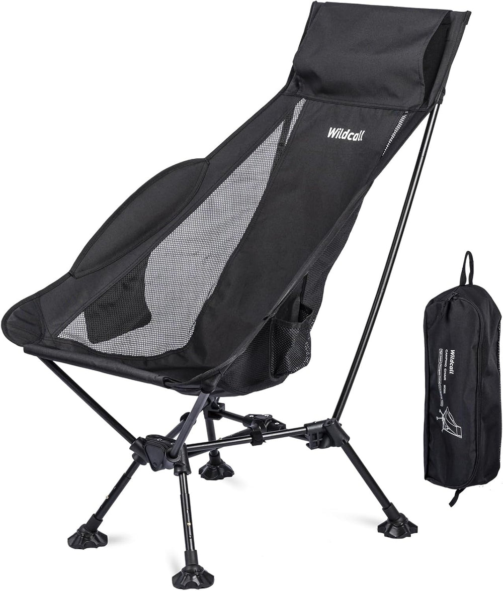 black lightweight folding camping chair high back