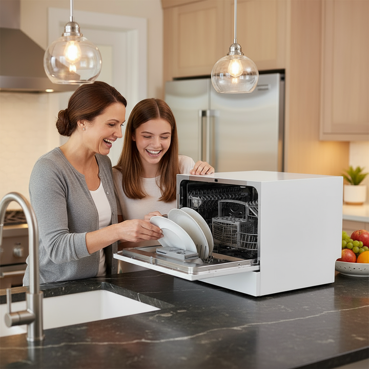 Compact Countertop Dishwasher with Electronic Controls 2 Programs Stainless Steel Tub Anti-Flood Sensor Efficient Cleaning Small