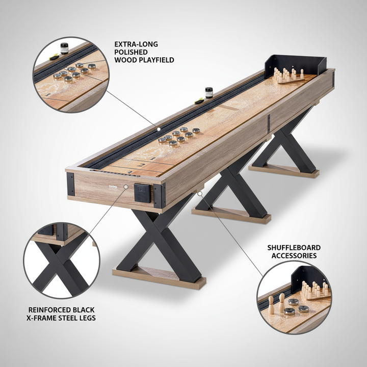 9 ft LED Shuffleboard Table – Sturdy 2-in-1 Shuffleboard and Bowling Set | Family Game Room Essential | Trufairs