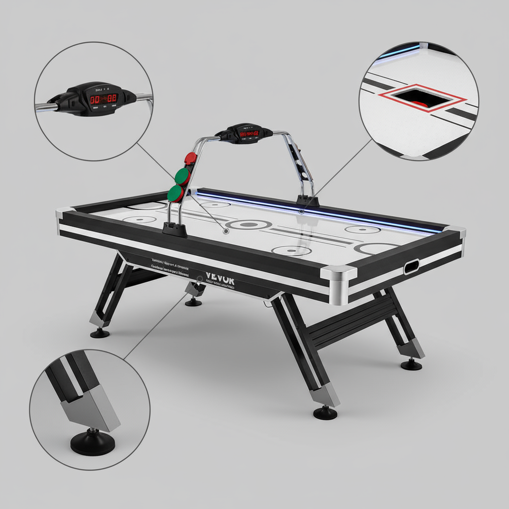 VEVOR Air-Powered Hockey Table, 89" Indoor Hockey Table for Kids and Adults, LED Sports Hockey Game with 2 Pucks, 2 Pushers, and Electronic Score System, Arcade Gaming Set for Game Room Family Home