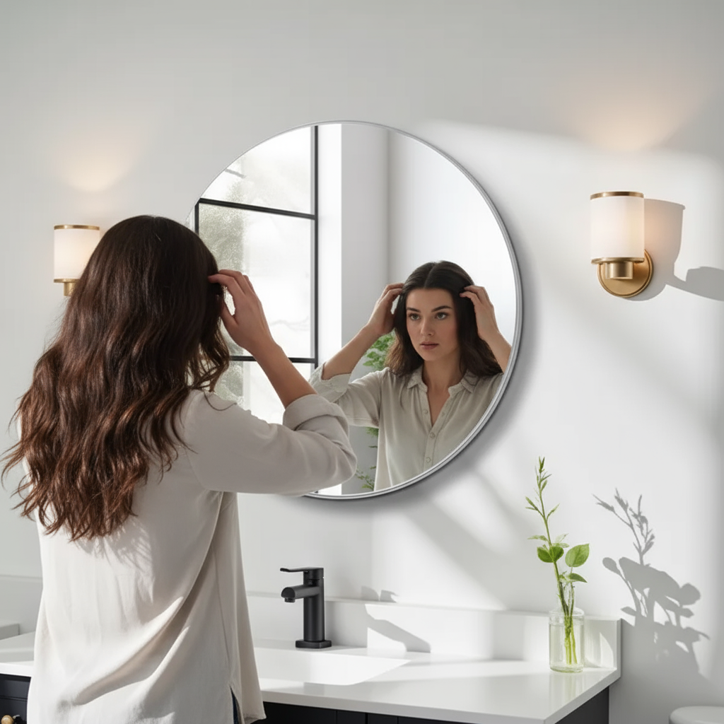 Modern 36-Inch Round Metal Frame Mirror – Sleek and Versatile Wall Decor | Wall Mirror | Trufairs
