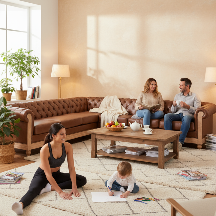 Mirod Comfy Large Sectional Sofa with Wooden Legs – Retro Style 6-Person PU Upholstered Living Room Sofa with Foam & Pocket Spring Seating | Trufairs