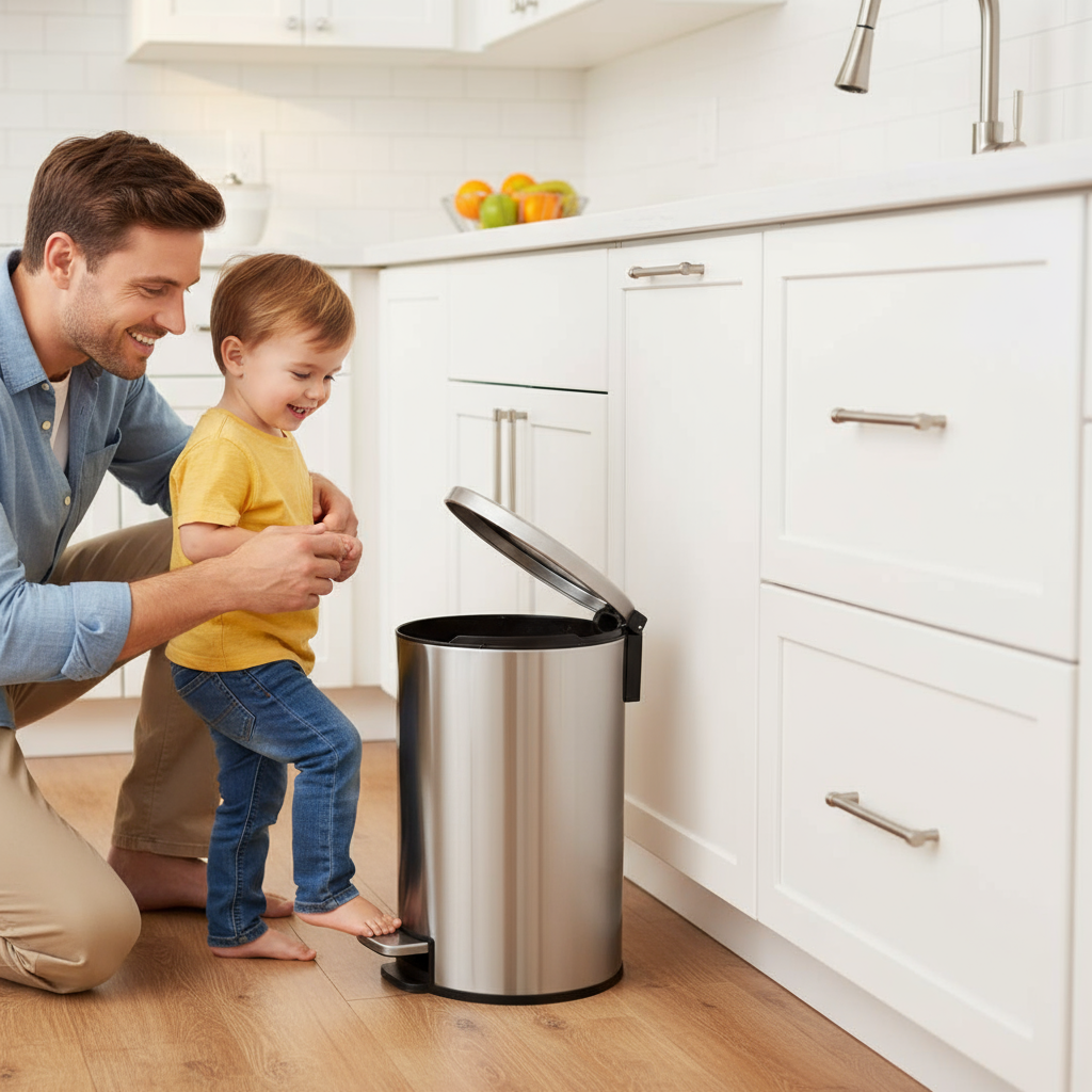 Bathroom Trash Can – 3.1 Gallon Modern Silver Stainless Steel Step-On Bin, hygiene, space-saving, and modern | Small Garbage Can for Bathroom | Trufairs