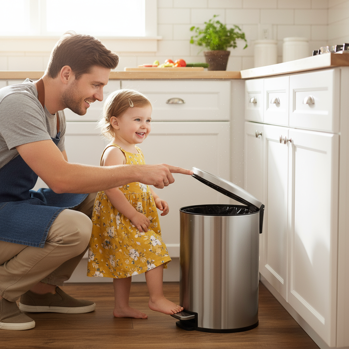Bathroom Trash Can – 3.1 Gallon Modern Silver Stainless Steel Step-On Bin, hygiene, space-saving, and modern | Small Garbage Can for Bathroom | Trufairs