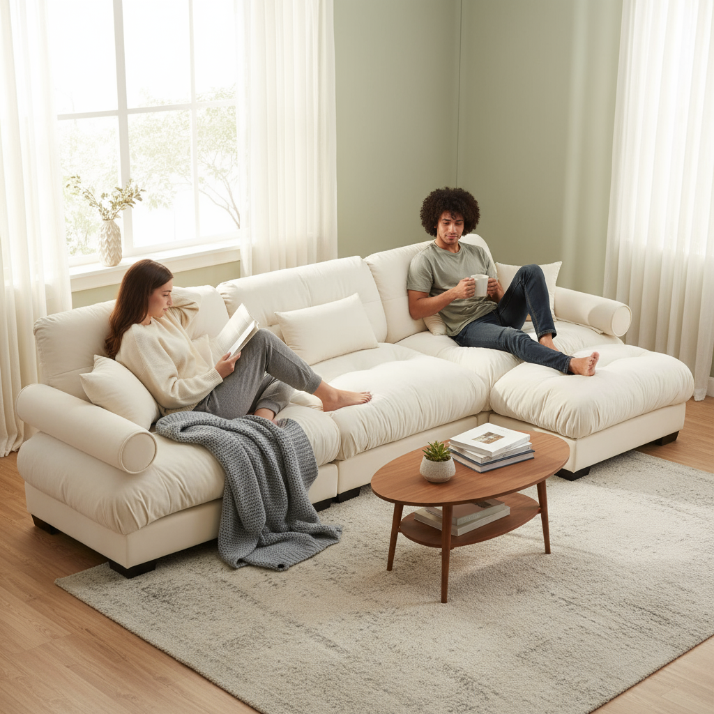 Modular Sectional Sofa  – Oversized Velvet Sectional with Bolstered Armrests, Sectional with Ottoman | Luxury Living Room Furniture | Trufairs