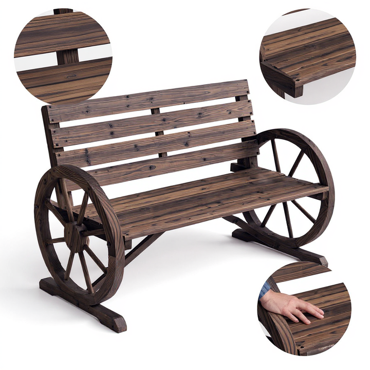 Rustic Garden Comfort Bench – Wagon Wheel Armrests & Weather-Resistant Durability | Outdoor Patio Seating | Trufairs