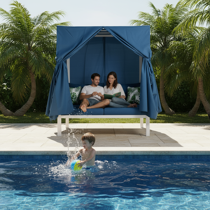 Exclusive UStyle Outdoor Patio Sunbed with Curtains - Premium High Comfort Multi-Scenario Collection