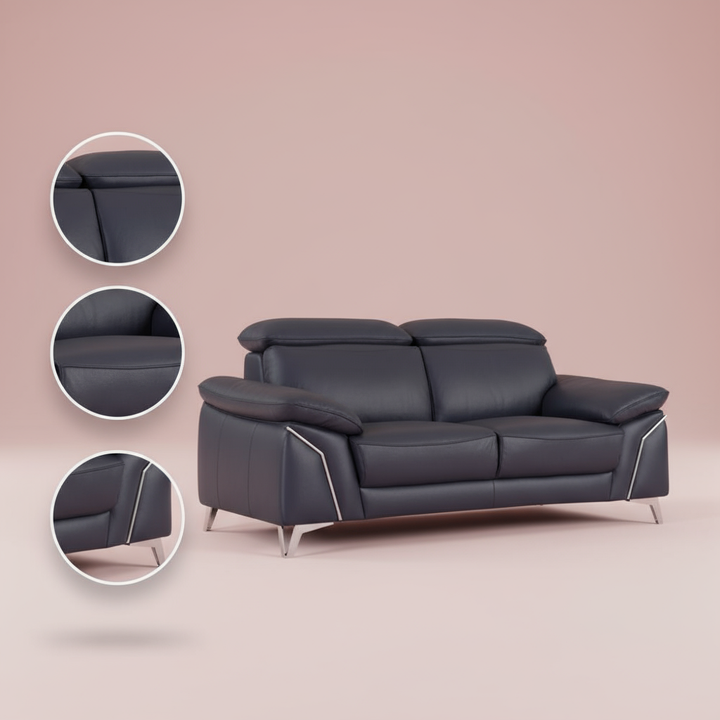 Navy Blue Italian Leather Sofa and Loveseat Set with Coil Spring Construction