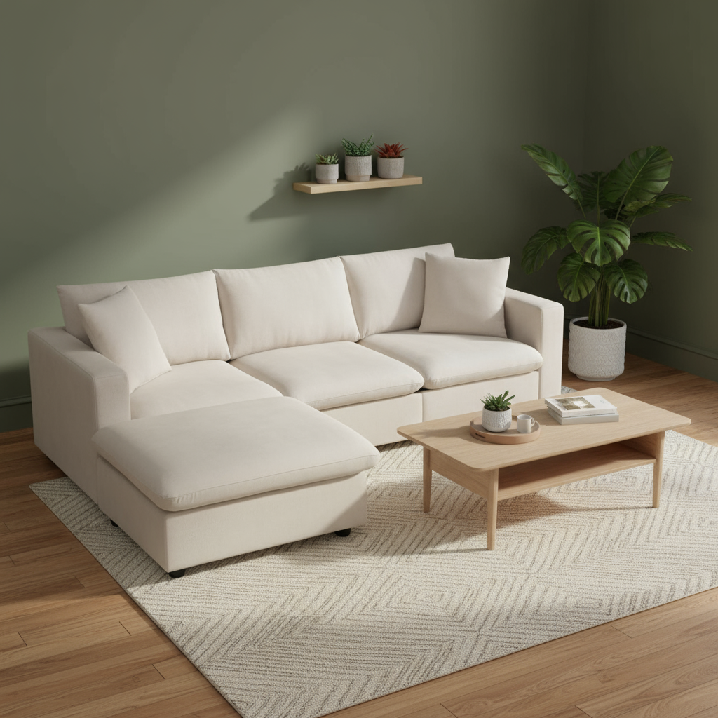 [VIDEO] 101"x66" Premium Cloud Collection L-Shaped Sectional - 4-Seat Modular Sofa with Wide Seats, Throw Pillows & Convertible Ottoman for Living Room, Apartment & Office (4 Color Option)