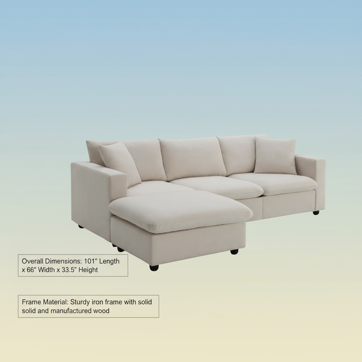 [VIDEO] 101"x66" Premium Cloud Collection L-Shaped Sectional - 4-Seat Modular Sofa with Wide Seats, Throw Pillows & Convertible Ottoman for Living Room, Apartment & Office (4 Color Option)