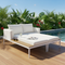 TOPMAX Modern Outdoor Daybed - Premium 2-in-1 Patio Metal Daybed with Acacia Wood Side Tables, Padded Chaise Lounges & Beige Cushions for Poolside, Balcony & Deck