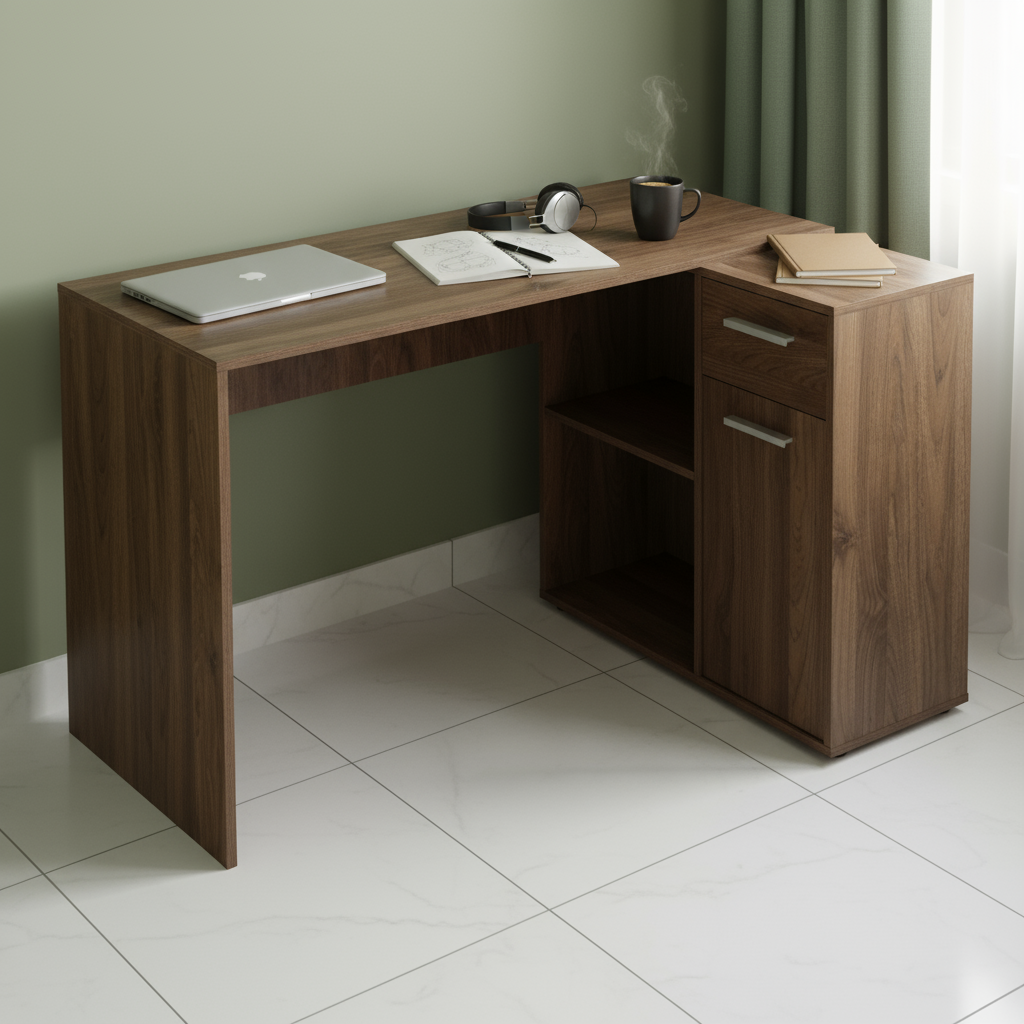 46" Brown Wood L Shape Computer Desk