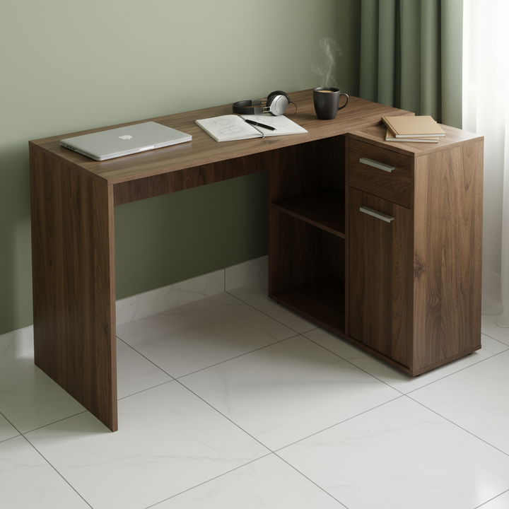 46" Brown Wood L Shape Computer Desk