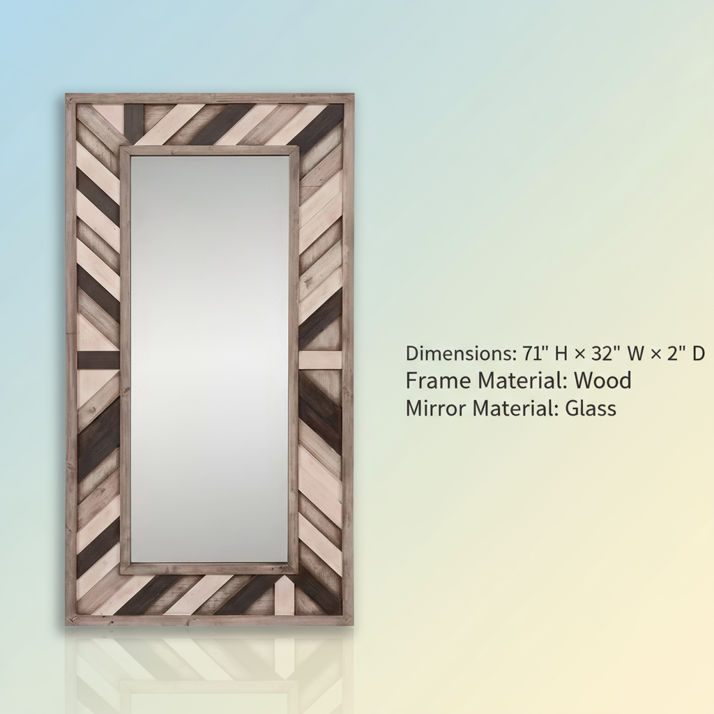 71" Ivory and Gray Wood Framed Leaning Accent Mirror