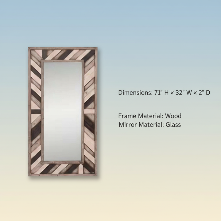 71" Ivory and Gray Wood Framed Leaning Accent Mirror