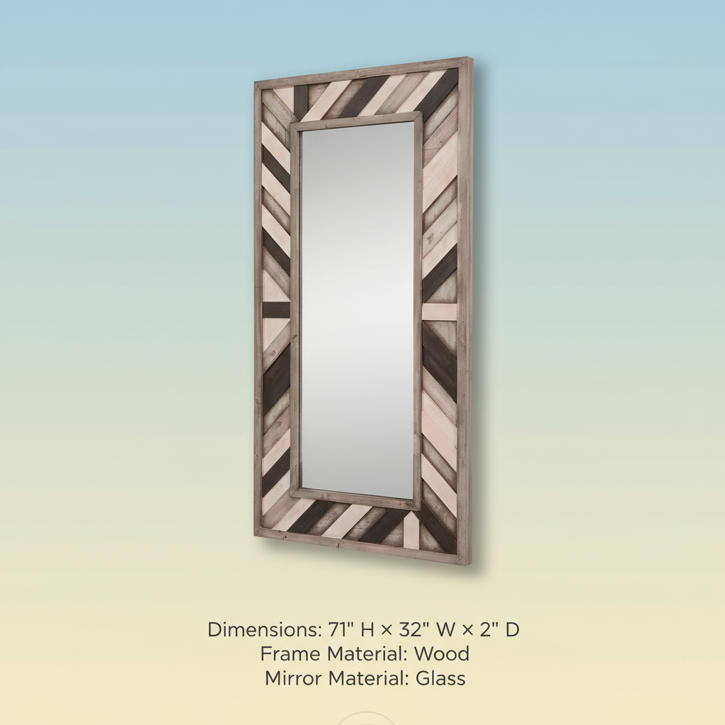 71" Ivory and Gray Wood Framed Leaning Accent Mirror