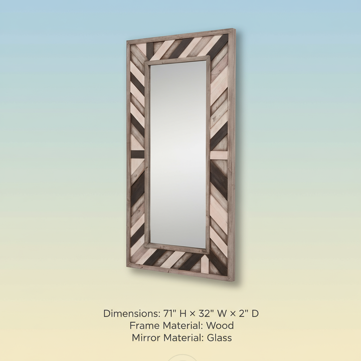71" Ivory and Gray Wood Framed Leaning Accent Mirror