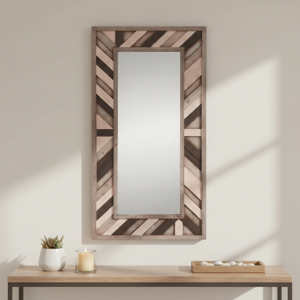 71" Ivory and Gray Wood Framed Leaning Accent Mirror