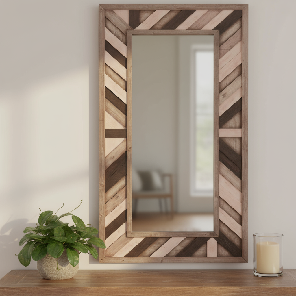 71" Ivory and Gray Wood Framed Leaning Accent Mirror