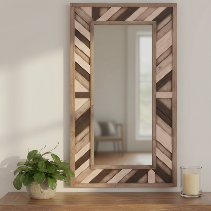 71" Ivory and Gray Wood Framed Leaning Accent Mirror