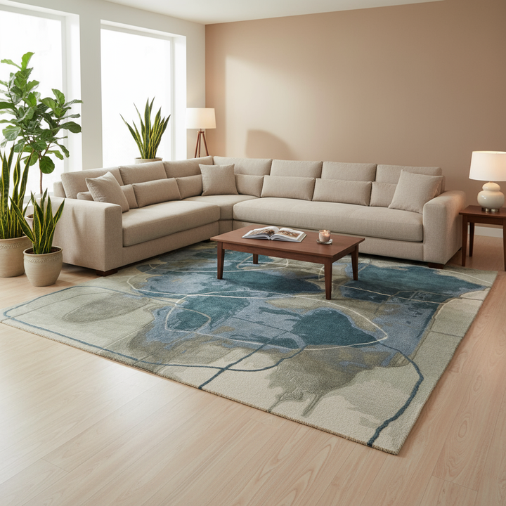 10' X 14' Blue and Gray Abstract Hand Tufted Area Rug