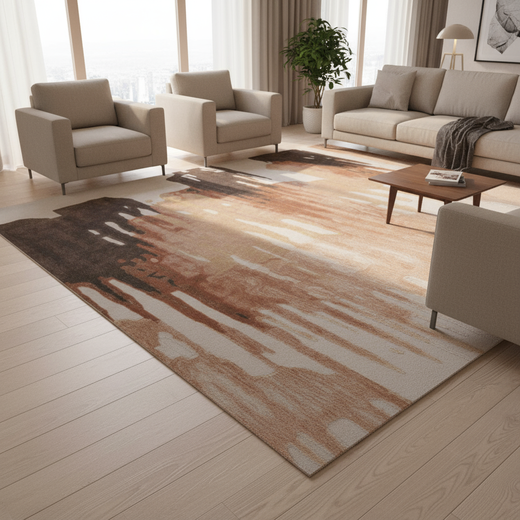 10' X 14' Tan Brown and Orange Abstract Hand Tufted Area Rug