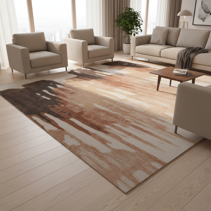 10' X 14' Tan Brown and Orange Abstract Hand Tufted Area Rug