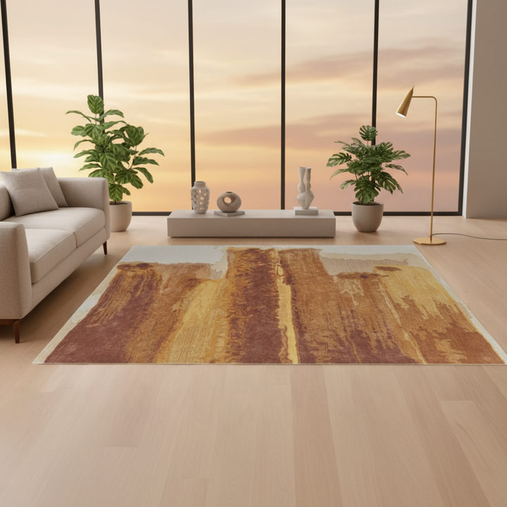 Transitional Abstract Red/Orange/Ivory Area Rug