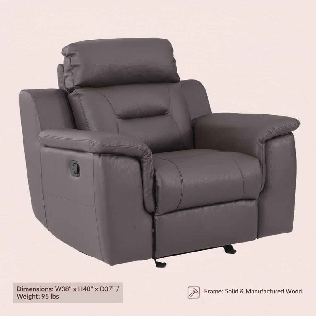 Beige Leather Match Manual Reclining Chair - Premium Modern Comfort for Living Room