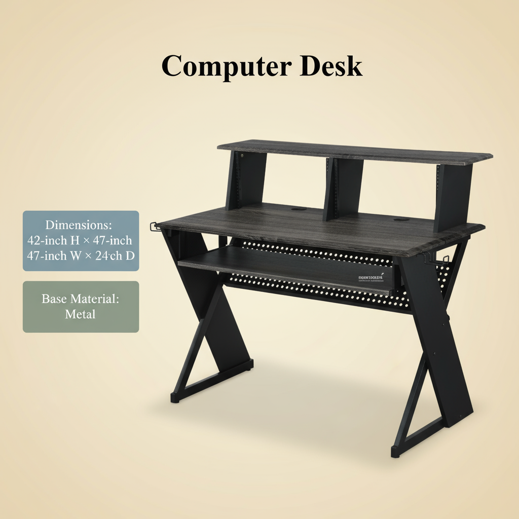 47" Black Wood and Metal Computer Desk