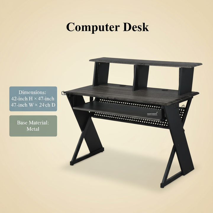 47" Black Wood and Metal Computer Desk