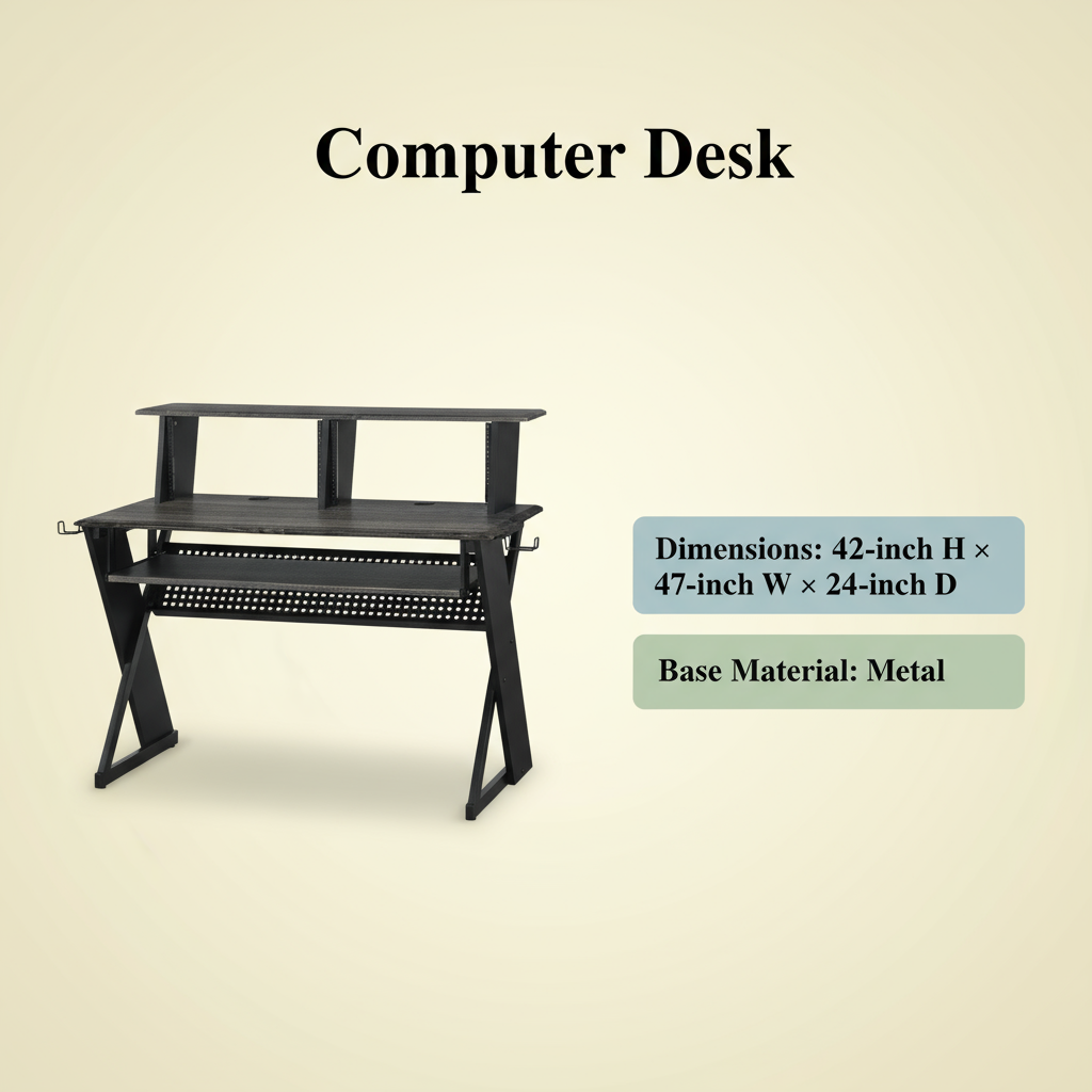 47" Black Wood and Metal Computer Desk