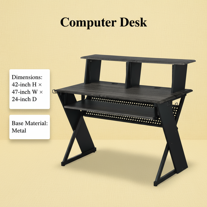 47" Black Wood and Metal Computer Desk