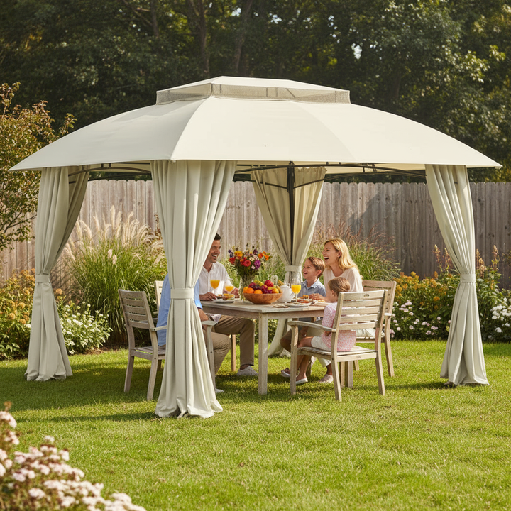 Exclusive 10' x 13' Patio Gazebo Canopy - Premium Double Vented Roof Steel Frame Outdoor Shelter