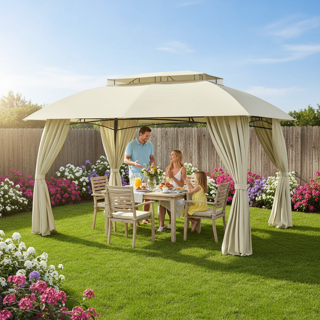 Exclusive 10' x 13' Patio Gazebo Canopy - Premium Double Vented Roof Steel Frame Outdoor Shelter