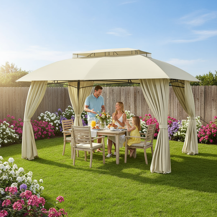 Exclusive 10' x 13' Patio Gazebo Canopy - Premium Double Vented Roof Steel Frame Outdoor Shelter