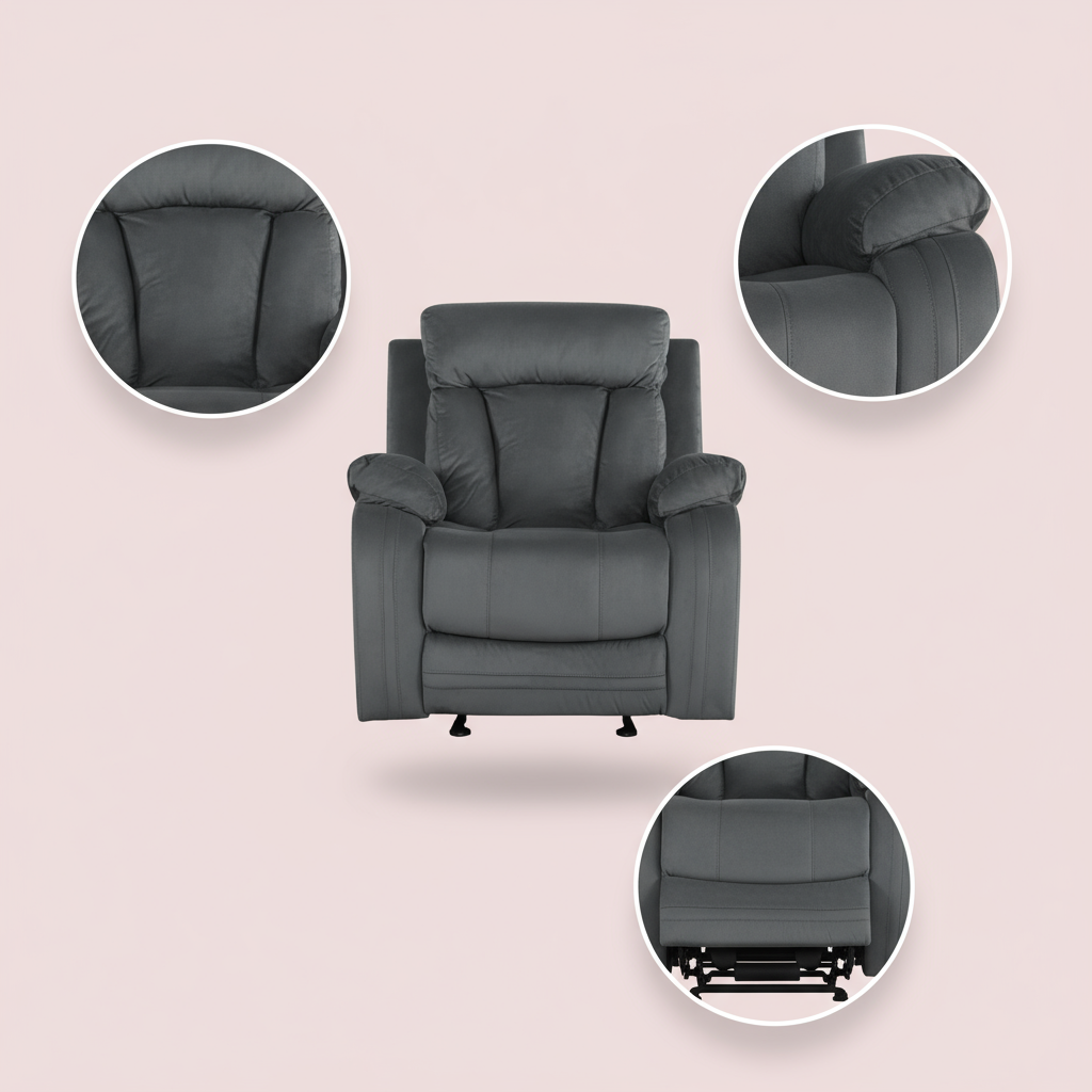 Gray Microfiber Manual Reclining Chair - Contemporary Steel Base Design for Modern Living