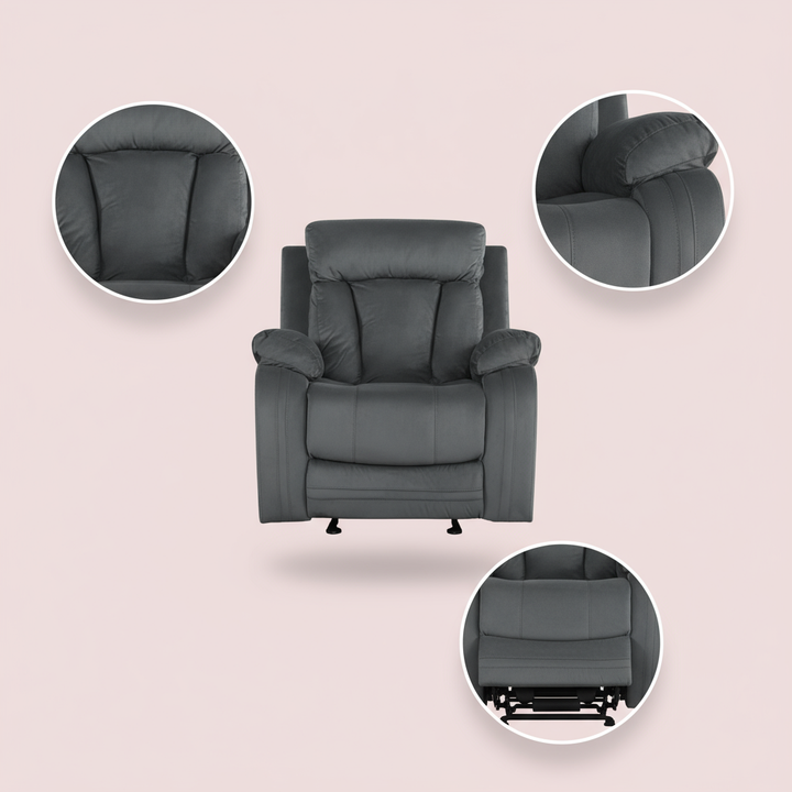 Gray Microfiber Manual Reclining Chair - Contemporary Steel Base Design for Modern Living