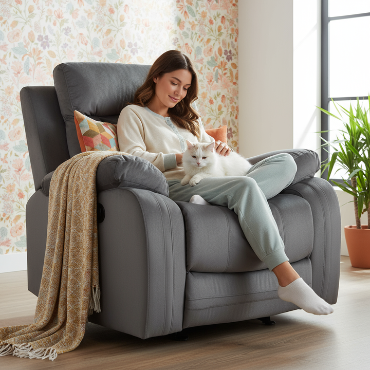 Gray Microfiber Manual Reclining Chair - Contemporary Steel Base Design for Modern Living