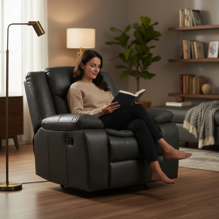 Gray Leather Match Manual Reclining Chair - Premium Power Recliner for Living Room Comfort