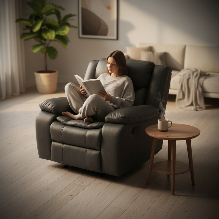 Gray Leather Match Manual Reclining Chair - Premium Power Recliner for Living Room Comfort