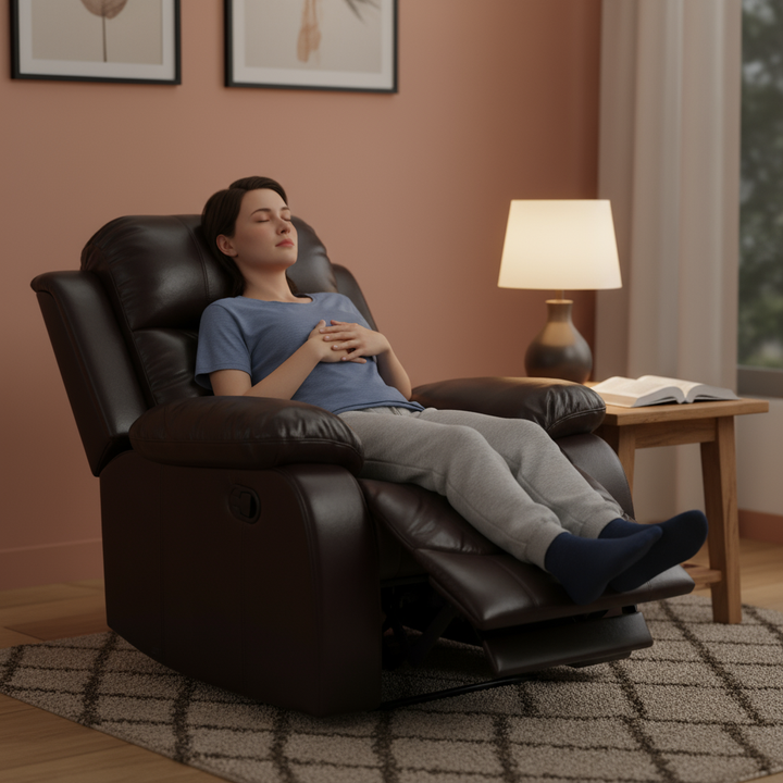 Brown Leather Match Manual Reclining Chair - Premium Comfort for Living Room Relaxation